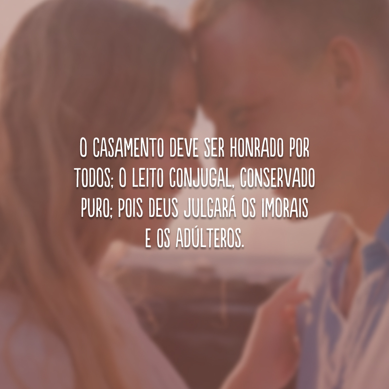 O casamento deve ser honrado por todos; o leito conjugal, conservado puro; pois Deus julgará os imorais e os adúlteros.