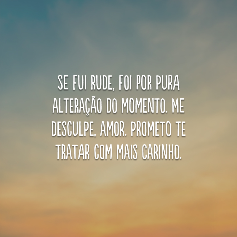Se fui rude, foi por pura alteração do momento. Me desculpe, amor. Prometo te tratar com mais carinho.